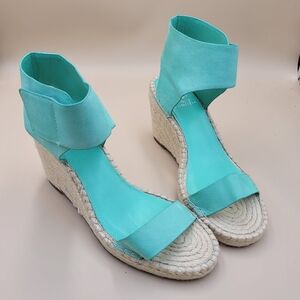 Vince Camuto Levista Espadrille Nubuck Wedge Sandals Mint Green Sz  9W EUC BOHO
